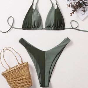 SHEIN Two Tone Green Halter bikini
